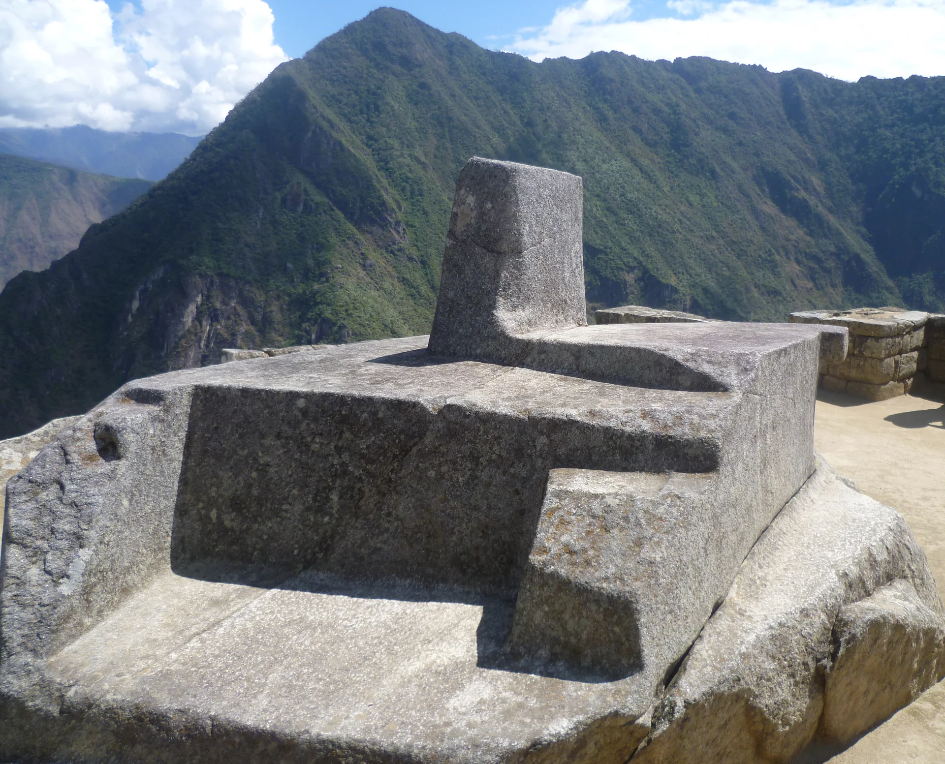 The Intihuatana stone at Machu Picchu, a precisely carved granite sculpture used as an astronomical clock and ceremonial altar by the Incas