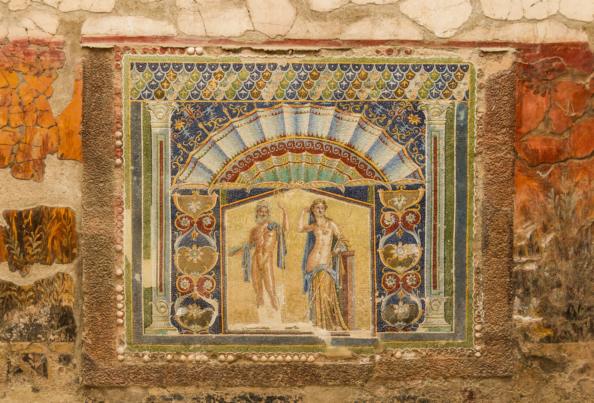Famous Neptune and Amphitrite mosaic from the House of Neptune and Amphitrite in Herculaneum